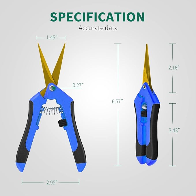 SZHLUX 6.5 Inch Gardening Scissors Hand Pruner Pruning Shears with Titanium Coated Curved Precision Blades 1-Pack