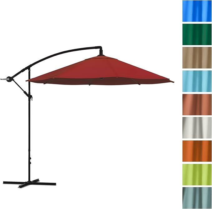 10 Ft Offset Cantilever Patio Umbrella - Fade-Resistant Shade Umbrella Outdoor Patio Canopy with Cross Base for Garden, Lawn, Deck, Yard or Pool by Pure Garden (Red)