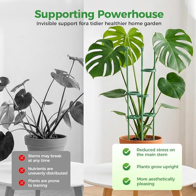 Plant Stakes for Indoor Plants, Adjustable Plant Support Sticks with Clips & Plant Ties, Indoor Outdoor Garden Poles for Monstera Tomato Orchid Rose Potted Flowers Vegetables (17 inch 5pcs)