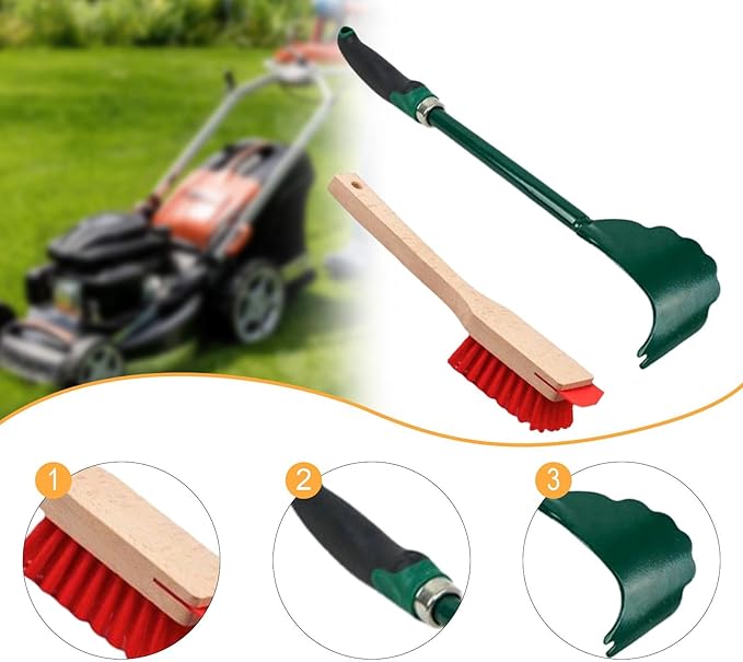2-Piece Mower Deck Scraping Tool Set, Blade Cleaner & Brush, Non-Slip Handle, sturdyDuty Sturdy Metal and Wood, Efficient Cleaning for Garden, Lawn and Yard Maintenance