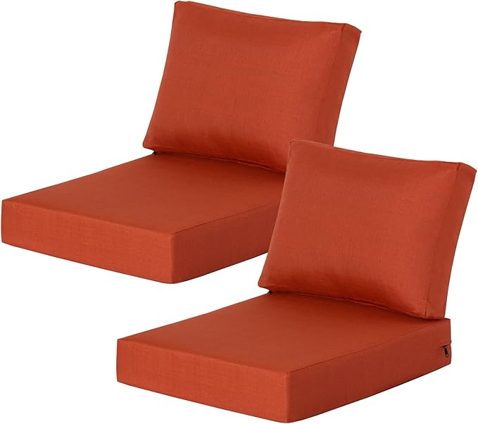 21.5x25.5 Inch Outdoor Deep Seat Cushions Set of 2,Thick High-Density Foam, Water-Resistant, Piped Edges & YKK Hidden Zipper for Patio Furniture,Quarry Red