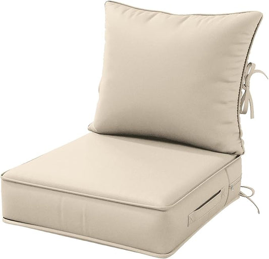Outdoor Patio Chair Cushions Set 19 L X 19 W X 4 H Inch Waterproof & Fade Resistant Deep Seat and Back Cushions with Removable Covers Outdoor Seat Cushion Set for Chairs and Sofas
