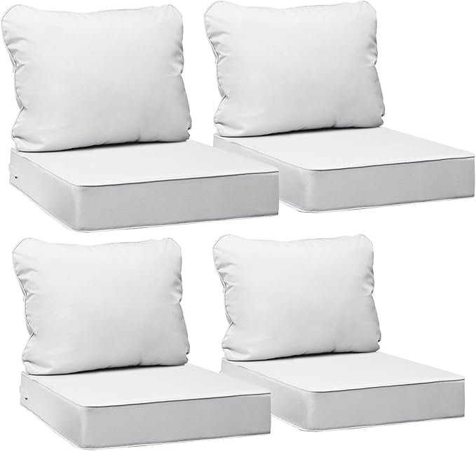 AAAAAcessories Outdoor Seat Cushions for Chairs, Fade-Resistant, Waterproof Patio Furniture Replacement Cushions, 22" x 24" x 5" + 22" x 19", Set of 4, Creamy White