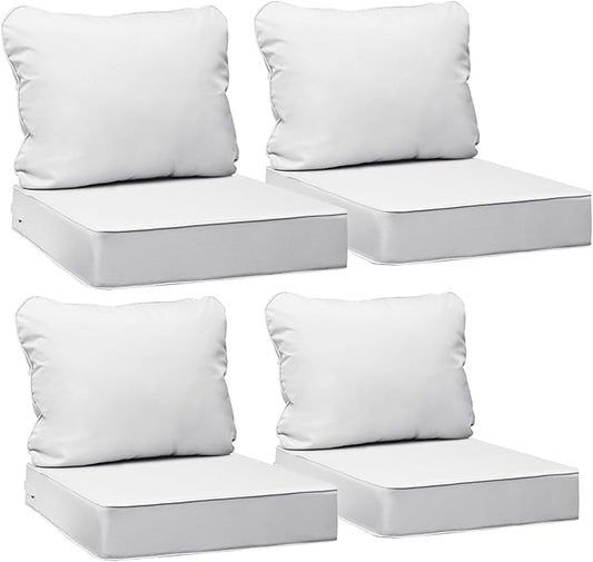AAAAAcessories Outdoor Seat Cushions for Chairs, Fade-Resistant, Waterproof Patio Furniture Replacement Cushions, 24" x 24" x 5" + 24" x 19", Set of 4, Creamy White
