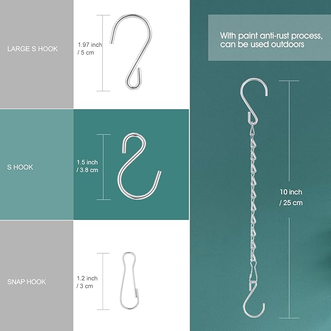 Chain for Hanging Plants, 10 Inch Silver Plant Chains for Hanging Planter Baskets Kits with Hooks for Bird Feeder Wind Chime, Small Chains Perfect for Indoor Outdoor Decor (10 PCS)