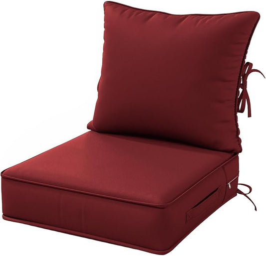 Outdoor Patio Chair Cushions Set 19 L X 19 W X 4 H Inch Waterproof & Fade Resistant Deep Seat and Back Cushions with Removable Covers Outdoor Seat Cushion Set for Chairs and Sofas