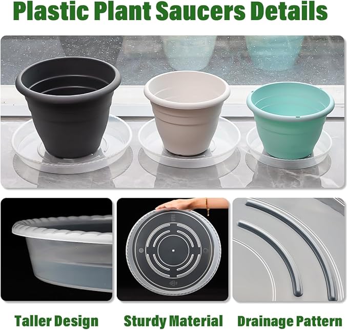 5 Pack 12 Inch Plant Saucer for Indoor Plants,Clear Plastic Plant Trays for Pots,Heavy Duty Durable Flower Pot Saucers to Protect Floors & Furniture
