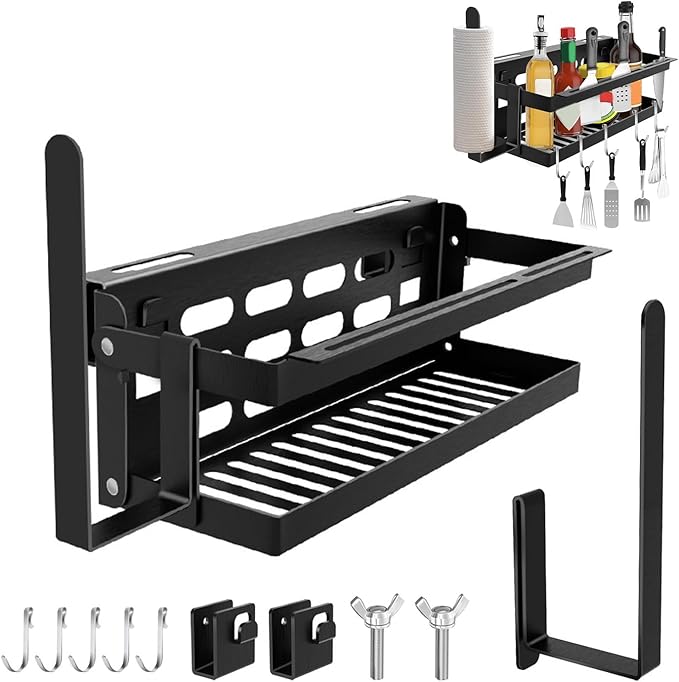 BBQ Grill Organizer - Garden BBQ Seasoning Holder - Barbecue Utensil Holder - for Oil Bottles Spatulas Shovels Towels Utensils Accessories Organization Camping Patio Garden Backyard Picnic