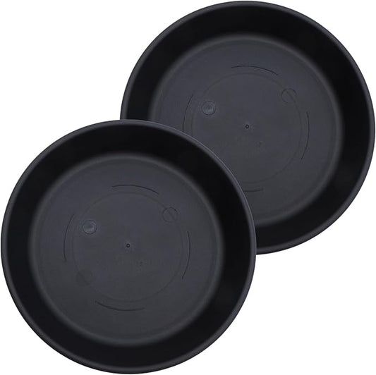 The HC Companies 14 Inch Classic Round Plant Saucer, Lightweight UV-Resistant Plastic Outdoor & Indoor Flower Pot Tray, 2-Pack Plant Pot Trays for Garden & Home Decor, Black