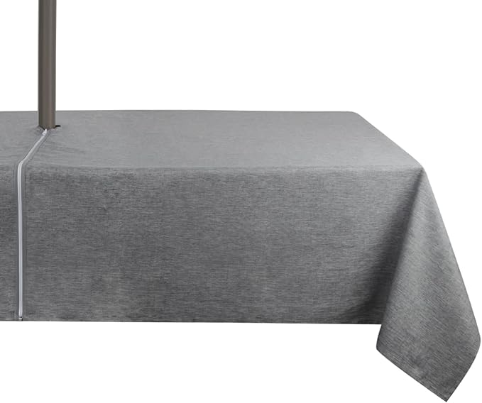Outdoor Tablecloth Wrinkle-Free Stain Resistant Waterproof Polyester Fabric Table Cover with Zipper Umbrella Hole for Picnic/Party/Dinner/Patio Garden(60×84inch,Zippered,Grey)