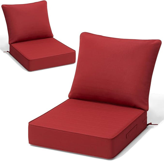 Crestlive 5.5" Outdoor Cushion for Patio Furniture Set of 2, 24 x 24, Waterproof and Fade-Resistant Deep Seat Cushions for Chair, Wicker Sofa and Couch, Chili