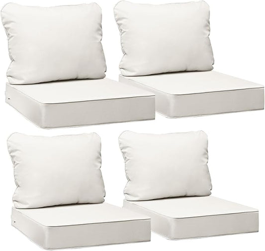 AAAAAcessories Outdoor Seat Cushions for Chairs, Fade-Resistant, Waterproof Patio Furniture Replacement Cushions, 25.5" x 25.5" x 5" + 25.5" x 19", Set of 4, Creamy White