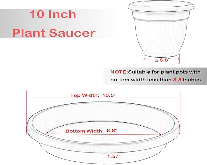 Plastic Plant Saucer Round 10 Inch Pack of 2 Thickened Drip Trays for Indoor Plants and Outdoor Pots