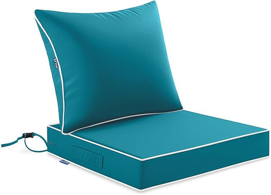 MIULEE Teal Outdoor Seat Cushion 24x24 Inch Waterproof & 3 Year Fade Resistant Deep Seat and Back Cushion for Patio Furniture Chair Sofa Couch with Handle and Adjustable Straps