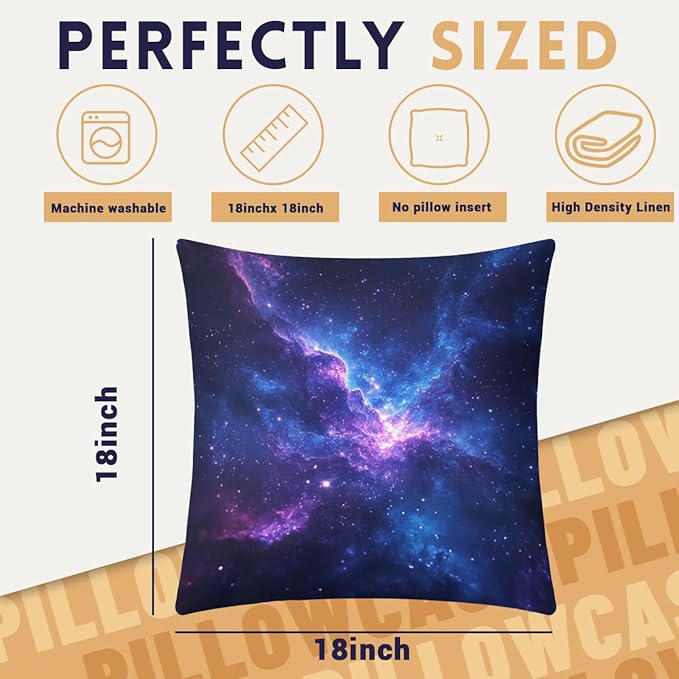 Galaxy Space Pillow Covers 18x18 inch Set of 4, Cosmic Nebula Starry Sky Abstract Cushion Case Outdoor Sofa Throw Pillows Cover Garden Pillow Covers for Couch Living Room Bed Indoors Home Decor
