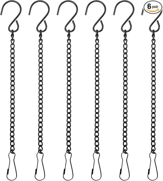 6-Pack Chain for Hanging Plants, 20cm(8 Inch) Adjustable Hanging Chain with Clips for Bird Feeder/Planter/Lantern/Wind Chime, Iron Basket Extender Hanger [Black]