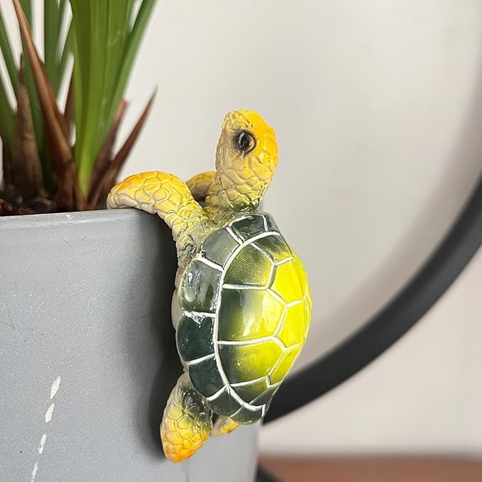 Cute Climbing Tortoise Flower Pot Hugger Figurines Resin Hanging Turtle Statue Planter Pot Decorations for Home Garden Fence Balcony Patio Lawn Yard Ornaments (Green Sea Turtle)