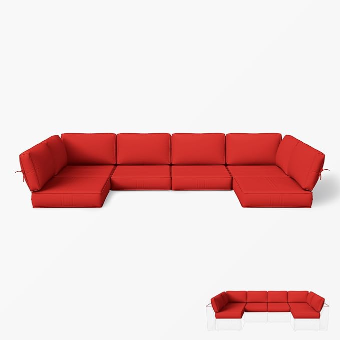 Outdoor Replacement Cushions for Patio Furniture, 5" Foam High-Density, 14-Piece Water-Resistant Outdoor Cushion for 6-Seat Sectional Patio Conversation Sets, Liner&Cover