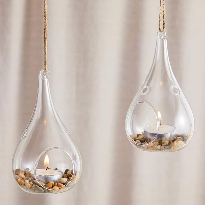 Juvale Teardrop Hanging Glass Terrarium - Air Plant Holder & Succulent Planter - Tea Light Candle Holder & Glass Globe for Air Plants - Pack of 5-3 x 5.5 in