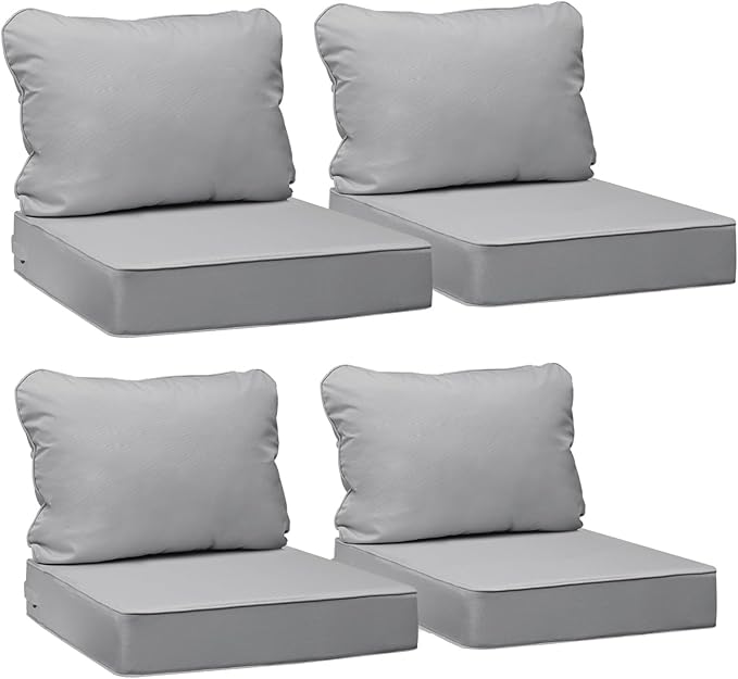 AAAAAcessories Outdoor Seat Cushions for Chairs, Fade-Resistant, Waterproof Patio Furniture Replacement Cushions, 19" x 19" x 3" + 19" x 17", Set of 4, Gray