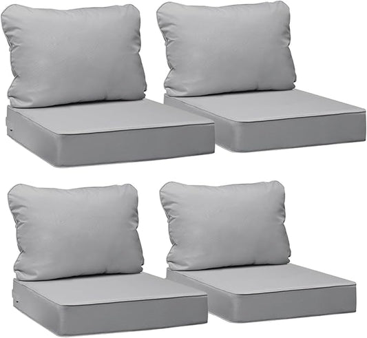 AAAAAcessories Outdoor Seat Cushions for Chairs, Fade-Resistant, Waterproof Patio Furniture Replacement Cushions, 20" x 18" x 3" + 20" x 17", Set of 4, Gray