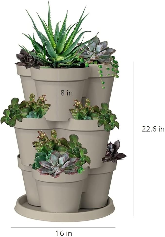 The HC Companies Terrace Planter 23” Vertical Herb Garden Planter, 3 Tiered Stackable Strawberry Planting Pots, Indoor Outdoor Containers for Growing Vegetables and Succulents – Holds 9 Plants