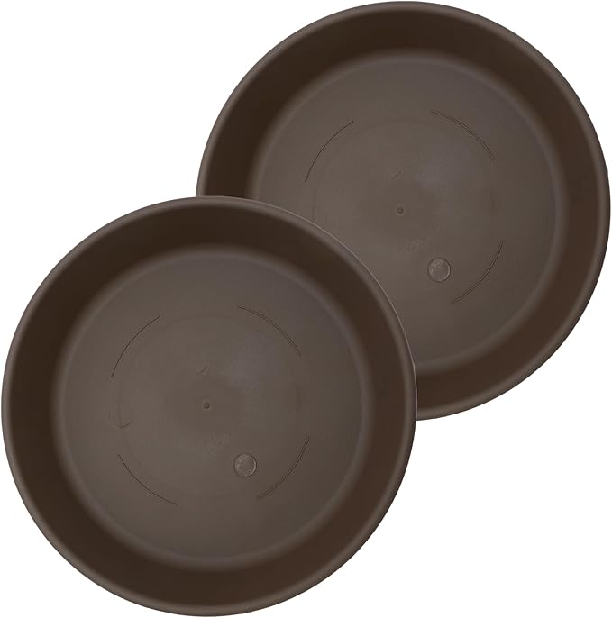 The HC Companies 17.5 Inch Classic Round Plant Saucer, Lightweight UV-Resistant Plastic Outdoor & Indoor Flower Pot Tray, 2-Pack Plant Pot Trays for Garden & Home Decor, Chocolate