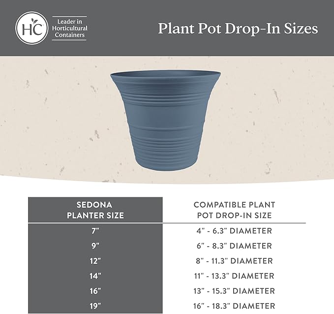 The HC Companies Sedona Round Self-Watering Pot - Lightweight Self Care Planter - Plastic Planter for Herbs & More - Durable Plant Pots for Indoor Plants & Outdoor Plants (16" Slate Blue, Pack of 1)
