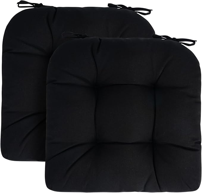 Outdoor Chair Cushions 19 x19 Inch,Water Resistant Tufted Seat Cushions 19",Reversible,Weather Resistant,Rounded Back Wicker Chair Cushion for Patio Garden Furniture(Black)