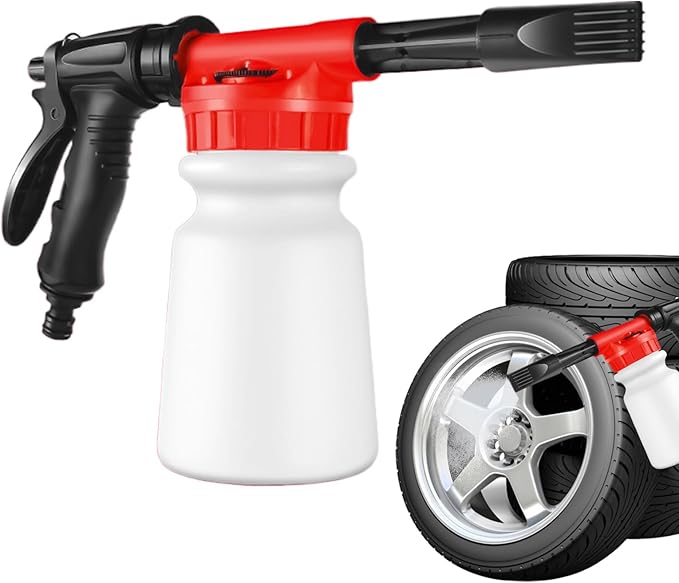 Foam Cannon - 1L Handheld Pressurized Sprayer, Garden Foaming Sprayer, Soap Washer Tool | Car Cleaning Hose Attachment, Automobile Detailing Accessory, Use for Home Driveway Garage Washing