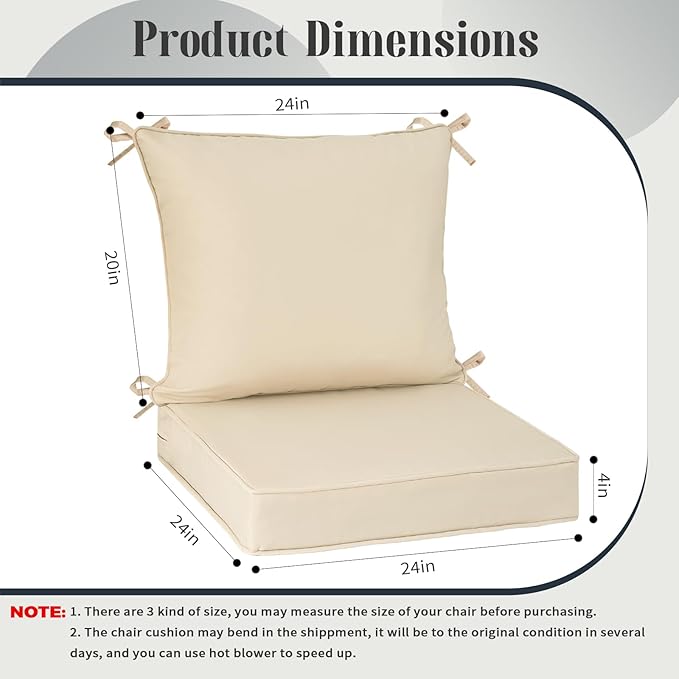 PLTCAT Patio Furniture Cushions Set, Waterproof & Fade Resistant with Removable Cover(Beige, 24" x 24" + 24" x 20")