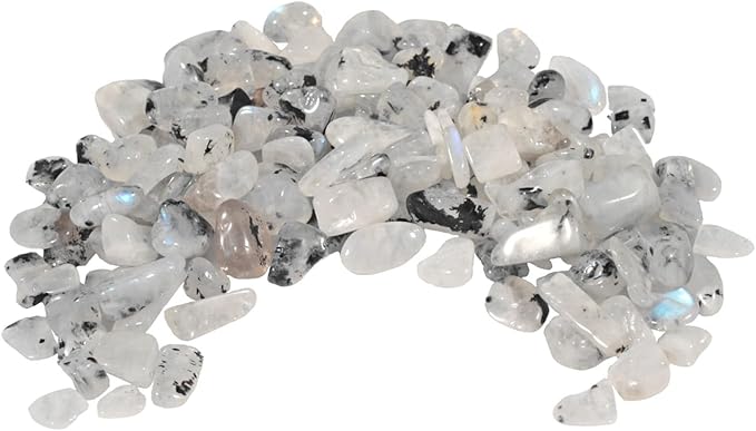 IMALY White Moonstone Tumbled Chips Stone Polished Crushed Healing Crystal Quartz Pieces Irregular Shaped Stones for Home Decorative Stones Vases Plants Succulents 0.5lb