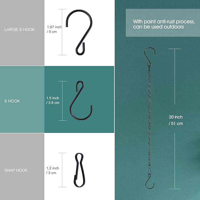 Chain for Hanging Plants, 20 Inch Black Plant Chains for Hanging Planter Baskets Kits with Hooks for Bird Feeder Wind Chime, Small Chains Perfect for Indoor Outdoor Decor (10 PCS)