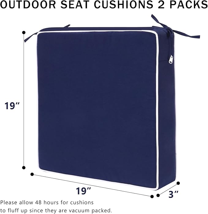 Patio Chair Cushions Set of 2, 19 x 19 Inch Square Corner Chair Seat Cushion, Water-Resistant Outdoor Cushions for Patio Furniture
