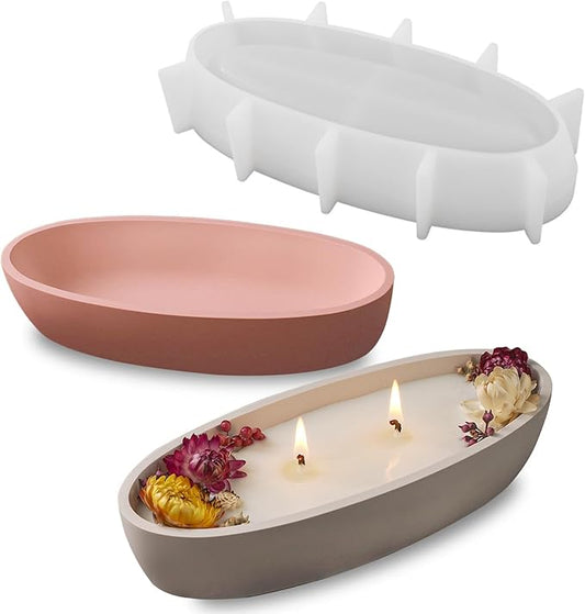 Wehous Silicone Mold Oval Bowl Resin Candle Boat Jar Epoxy Resin Storage Tray Container DIY Succulent Planter Cement Art Craft Jewelry Trinket Candy Holder Decor