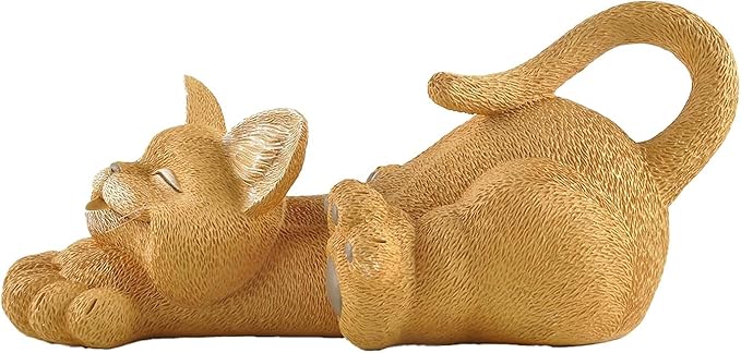 JFSM INC. 12" Whimsical Lounging Orange Cat Garden Statue - Indoor Outdoor Relaxed Zen Cat Sculpture - Garden Decorations for Patio Yard Lawn Porch