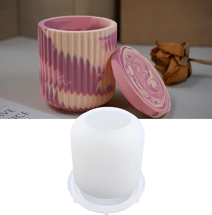 Cup Shape Candle Jar Silicone Mold with Lid, Handmade Storage Bowl Resin Mould, Flower Pot Vase Concrete, DIY Plaster Cast Cement Rings Jewelry Storage Box Mold (High Vertical)