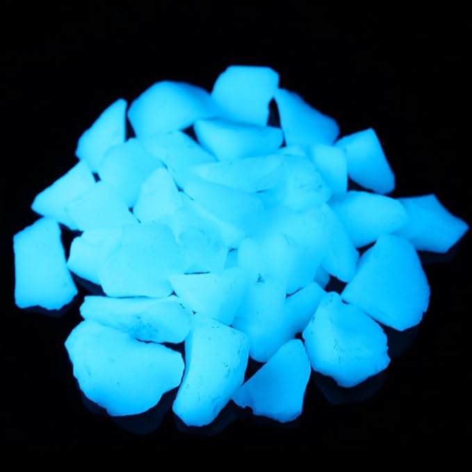 Shiny Stone Glow in The Dark Aquarium Neon Gravel Sand, Decorative Rocks for Fish Tank and Fairy Garden, Home Dec,305g/0.67lbs (15-22mm, Sky Blue)