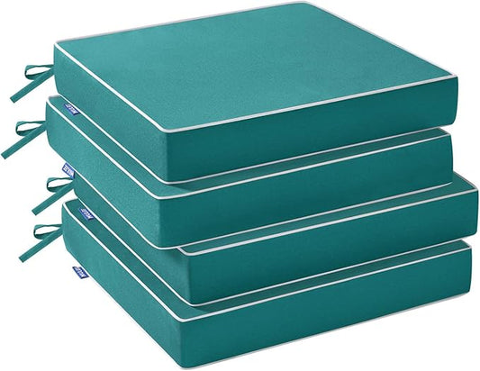 MIULEE Turquoise Outdoor Chair Cushions Set of 4, 19x19x3 Inch Waterproof Patio Seat Cushions for Outdoor Furniture Couch Sofa, 3 Year Color Fastness High Density Foam with Adjustable Ties