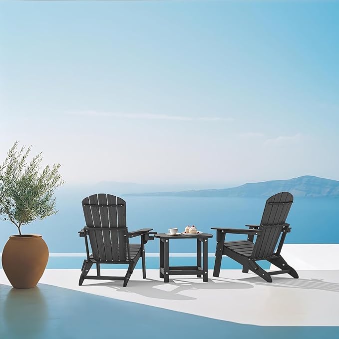 Outdoor Adirondack HDPE Side Table, Wooden Textured, Set for Patio, Garden, Porch, Pool Composite Patio, Backyard, Bathroom and Indoor, Maintenance & Weather Resistant