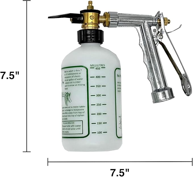 Rocky Mountain Goods Hose Sprayer - 16oz Bottle - Small 7.5" x 7.5" Size - for Spraying Fertilizer, Soap, Pesticide, Chemical, Insecticide - Dilution Adjuster - Nozzle Angle Guide for Trees/Garden