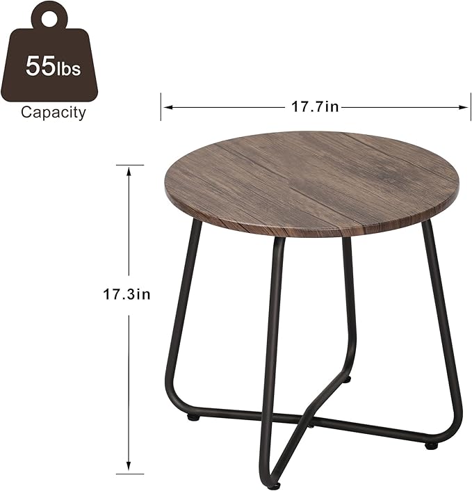 VECELO Outdoor Side Table,17.7 inch Patio Small Round End Table,Waterproof Wood Table with Weather Resistant Steel Adjustable Feet for Living Room Bedroom Garden Yard Balcony Porch Poolside