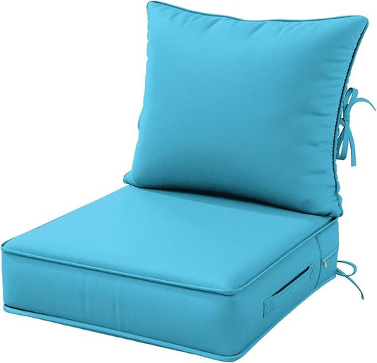 Outdoor Patio Chair Cushions Set 19 L X 19 W X 4 H Inch Waterproof & Fade Resistant Deep Seat and Back Cushions with Removable Covers Outdoor Seat Cushion Set for Chairs and Sofas