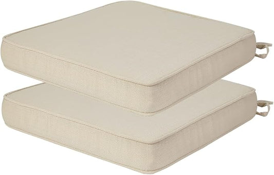 Outdoor Chair Cushions 18x18 Inch,Set of 2,Water Resistant Chair Pads with Ties,Square Seat Cushion 18"x18"x2.5",Patio Chair Cushion for Garden,Backyard Furniture(Antique Beige)