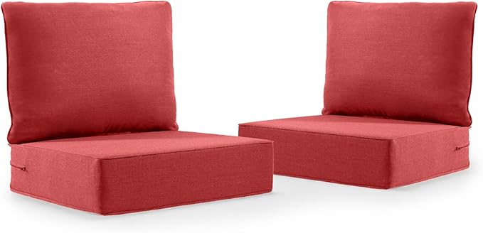 6" Thick Outdoor Cushion, 24 * 24 * 6" Patio Furniture Cushions with Waterproof Patio Furniture Cushions with Removable Cover, 28D High Density Patio Cushion for Outdoor Furniture, Red-2pcs