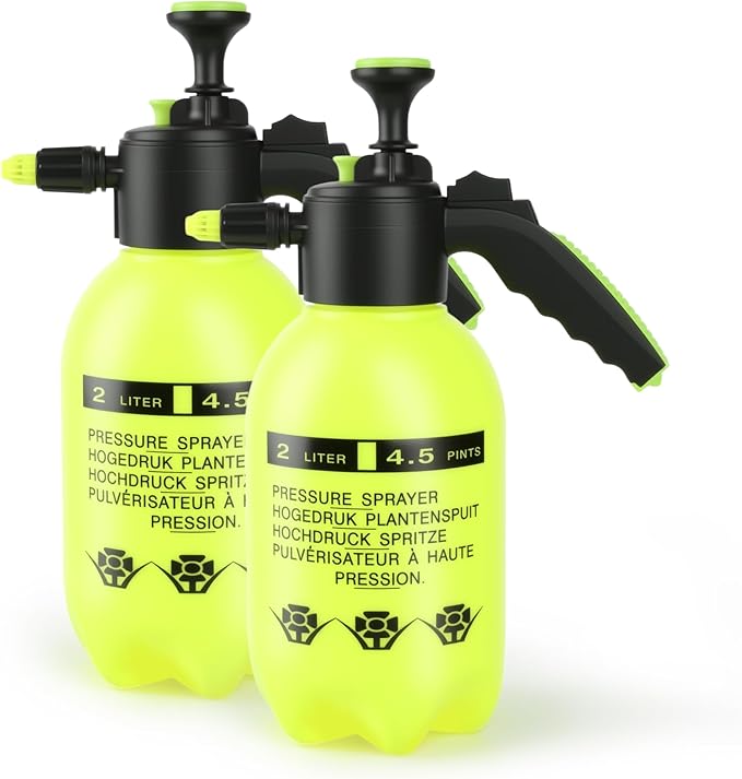2 Pcs 0.5 Gallon Handheld Pump Sprayer with Adjustable Nozzle and Safety Valve for Watering Plants Home Cleaning and Garden Use Yellow