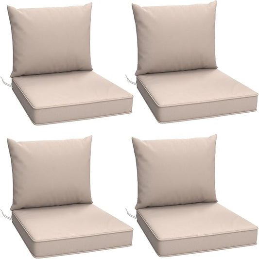 Outdoor Chair Cushions Set of 4, 24 x 24 Inch Patio Chair Cushions with Splash-Proof Covers, Outdoor Cushions for Patio Furniture, Khaki