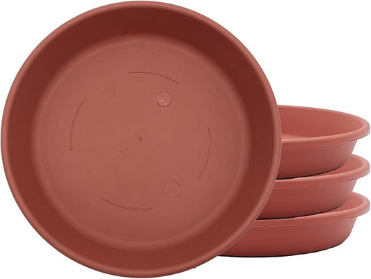 The HC Companies 6 Inch Classic Round Plant Saucer, Lightweight UV-Resistant Plastic Outdoor & Indoor Flower Pot Tray, 4-Pack Plant Pot Trays for Garden & Home Decor, Clay
