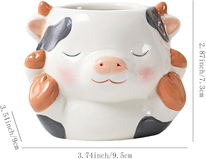 Ceramics Animals Succulent Planters Small Succulent Pots Cute Plant Pots Tabletop Decorations for Indoor Plants Home Office Garden Flower Pot Gifts for Plants Lover (Cattle)