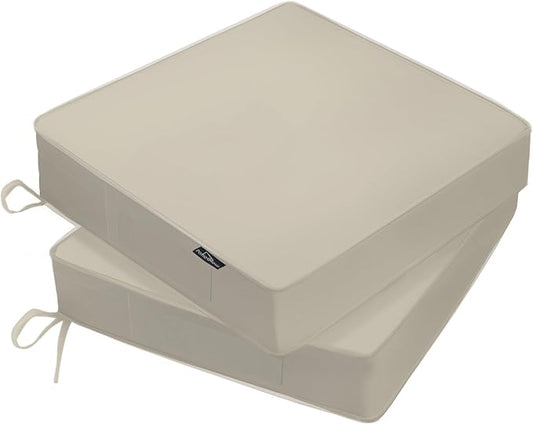 Outdoor Chair Cushions 22 x 22 x 3 Inch, Waterproof & Fade Resistant Patio Seat Cushion for Furniture with Handle and Ties, Thick Seating Pads for Outside Sofa Couch Set of 2, Cream